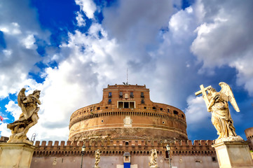 Castel Sant'Angelo located on the Tiber River in Rome, Italy.