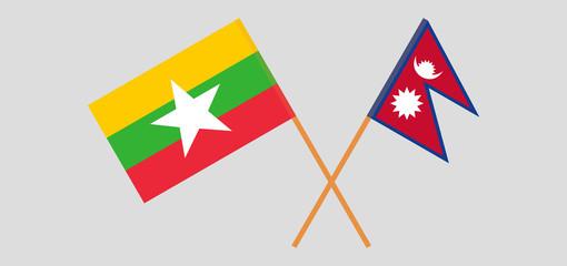 Crossed flags of Nepal and Myanmar
