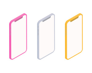 Vector isometric phone collection. Color perspective view of mobile phone.