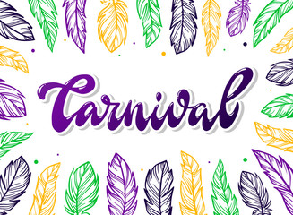 Naklejka premium cute hand lettering 'Carnival' quote for posters, banners, prints, greeting cards, etc. Mardi gras, brazilian carnaval theme. EPS 10