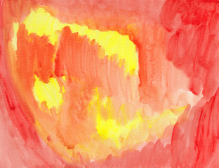 Hand drawn illustration red-yellow abstract background. Acrylic.