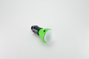 LED lamp in the form of a lamp with a hook. Black-white-green.