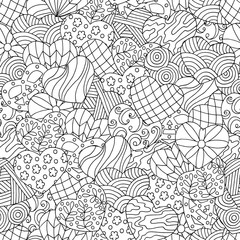 Vector seamless pattern of abstract hearts, coloring page
