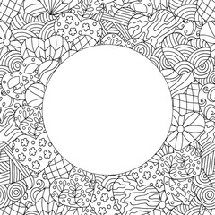 Obraz premium Frame of hand-drawn abstract hearts, coloring page