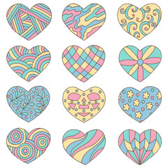 Vector set of abstract hand drawn hearts