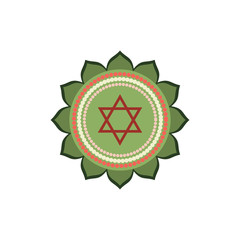 Anahata.Heart chakra. Fourth Chakra symbol of human. Vector illustration isolated on white background.Yoga,meditation,reiki and buddhism color simbol