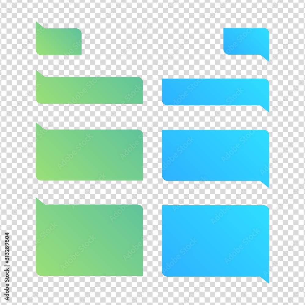 Poster Message chat bubbles shapes. Empty template short speech message design. Vector illustration sms text boxes for social messenger on transparent background