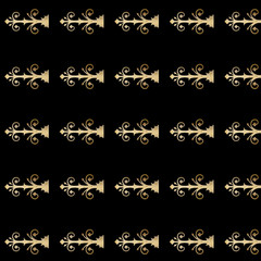 Gold vintage door hinges black background