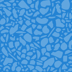 Seamless terrazzo pattern in trendy classic blue color 2020. Stone granite texture. Modern abstract graphic rock square backdrop. Indigo marble chaotic decor for textile, paper print, wallpaper design