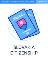 Citizenship or Passport of Slovakia Icon in Flat Outline Style on White Background.