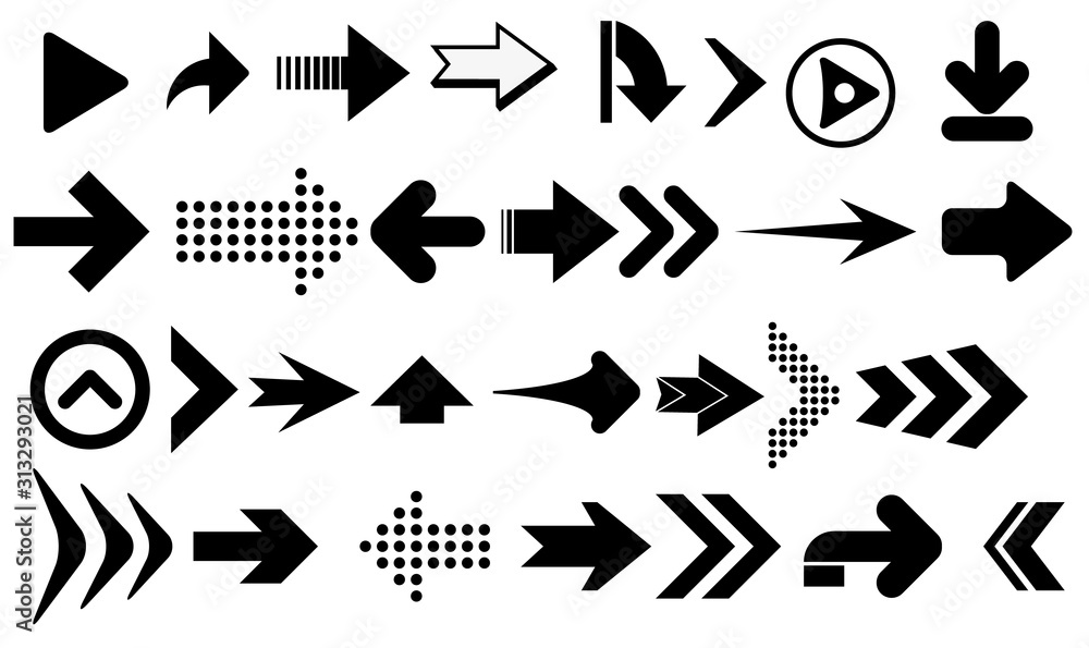 Poster set arrow icon. collection different arrows sign. modern simple arrows. vector illustration