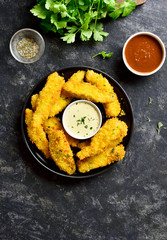 Crispy fried breaded chicken breast strips