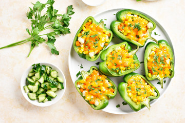 Baked green bell peppers