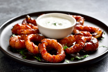 Bacon wrapped onion rings