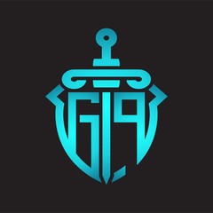 GP Logo monogram with sword and shield combination isolated blue colors gradient
