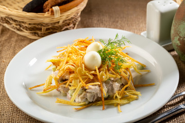 Salad traditional for russian cuisine close-up
