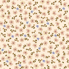 Seamless pattern consisting of pressed flowers different sizes and technique on trend colors background artwork for phone case, fabrics, souvenirs, packaging, greeting cards and scrapbooking,bed linen