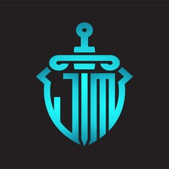 Obraz premium JM Logo monogram with sword and shield combination isolated blue colors gradient
