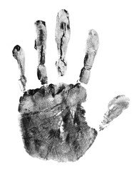 Hand print in ink isolated on white background, with clipping path