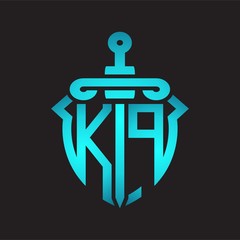 KP Logo monogram with sword and shield combination isolated blue colors gradient