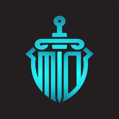 MD Logo monogram with sword and shield combination isolated blue colors gradient