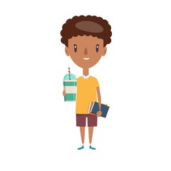 Smiling schoolboy. Cheerful elementary school student, kindergarten pupil cartoon character. Flat vector illustration.