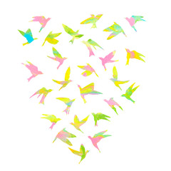 Watercolour silhouette of flying birds on white background. Inspirational body flash tattoo ink. Vector.