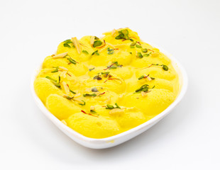 Indian Traditional Special Dessert Ras Malai Also Know as Rasmalai or Rossomalai on White Background
