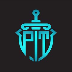 Obraz premium PT Logo monogram with sword and shield combination isolated blue colors gradient