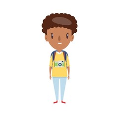 Smiling schoolboy. Cheerful elementary school student, kindergarten pupil cartoon character. Flat vector illustration.