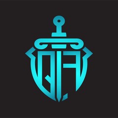 QF Logo monogram with sword and shield combination isolated blue colors gradient