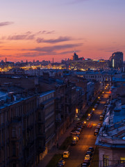 Fototapeta na wymiar City at sunset. Beautiful evening picturesque summer panorama of St. Petersburg, Russia