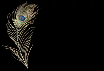 Poster Im Rahmen Eine Pfauenfeder, schöne Feder auf schwarzem Grund, mit Augenmuster. © Svyatoslav