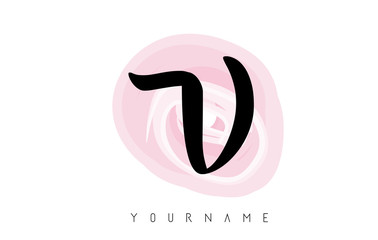 V Letter Logo with Watercolor Pastel Aquarella Brush.