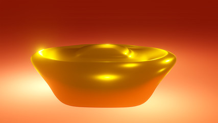 3D rendering of gold ingot in boat shape