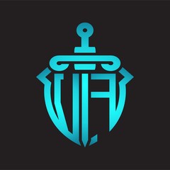 VF Logo monogram with sword and shield combination isolated blue colors gradient