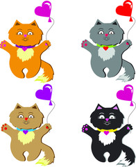 Vector graphics. Illustration. Kittens with heart-shaped balloons.