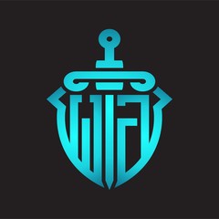 WG Logo monogram with sword and shield combination isolated blue colors gradient