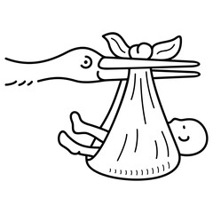 Stork bringing a newborn baby