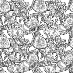 Seamless pattern print of anatomical human hearts. Valentine's day endless design background. Vector.