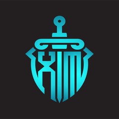 Obraz premium XM Logo monogram with sword and shield combination isolated blue colors gradient