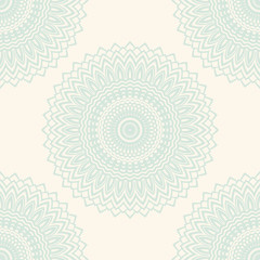 Fantasy seamless pattern with ornamental mandala. Abstract round doodle flower background. Floral geometric circle. Vector illustration.  