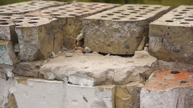 Broken Bricks Of Distroyed Wall.