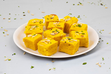 Indian Special Traditional Sweet Food Soan Papdi Also Know as Son Roll, Soam Papdi, Patisa, Shonpapdi is a popular Indian Dessert