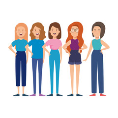 Obraz premium group of young women character vector illustration design