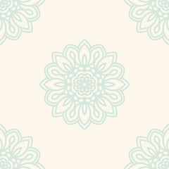 Fantasy seamless pattern with ornamental mandala. Abstract round doodle flower background. Floral geometric circle. Vector illustration.  