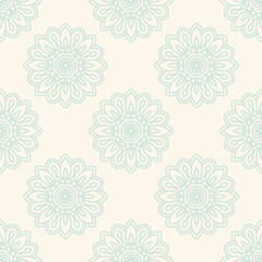 Fantasy seamless pattern with ornamental mandala. Abstract round doodle flower background. Floral geometric circle. Vector illustration.  