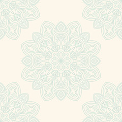 Fantasy seamless pattern with ornamental mandala. Abstract round doodle flower background. Floral geometric circle. Vector illustration.  