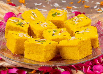 Indian Special Traditional Sweet Food Soan Papdi Also Know as Son Roll, Soam Papdi, Patisa, Shonpapdi is a popular Indian Dessert
