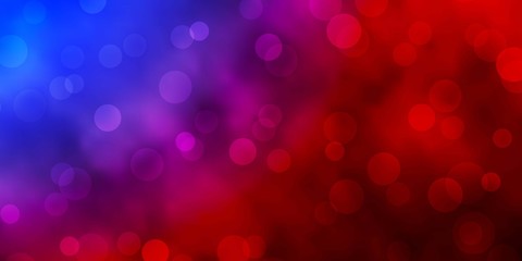 Light Blue, Red vector backdrop with dots. Abstract colorful disks on simple gradient background. Pattern for wallpapers, curtains.